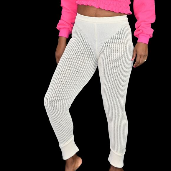 Ruve Loom Pants Beige 3D Knit Crochet Slim Pull On Swim Coverup Knitwear Small - Picture 14 of 14